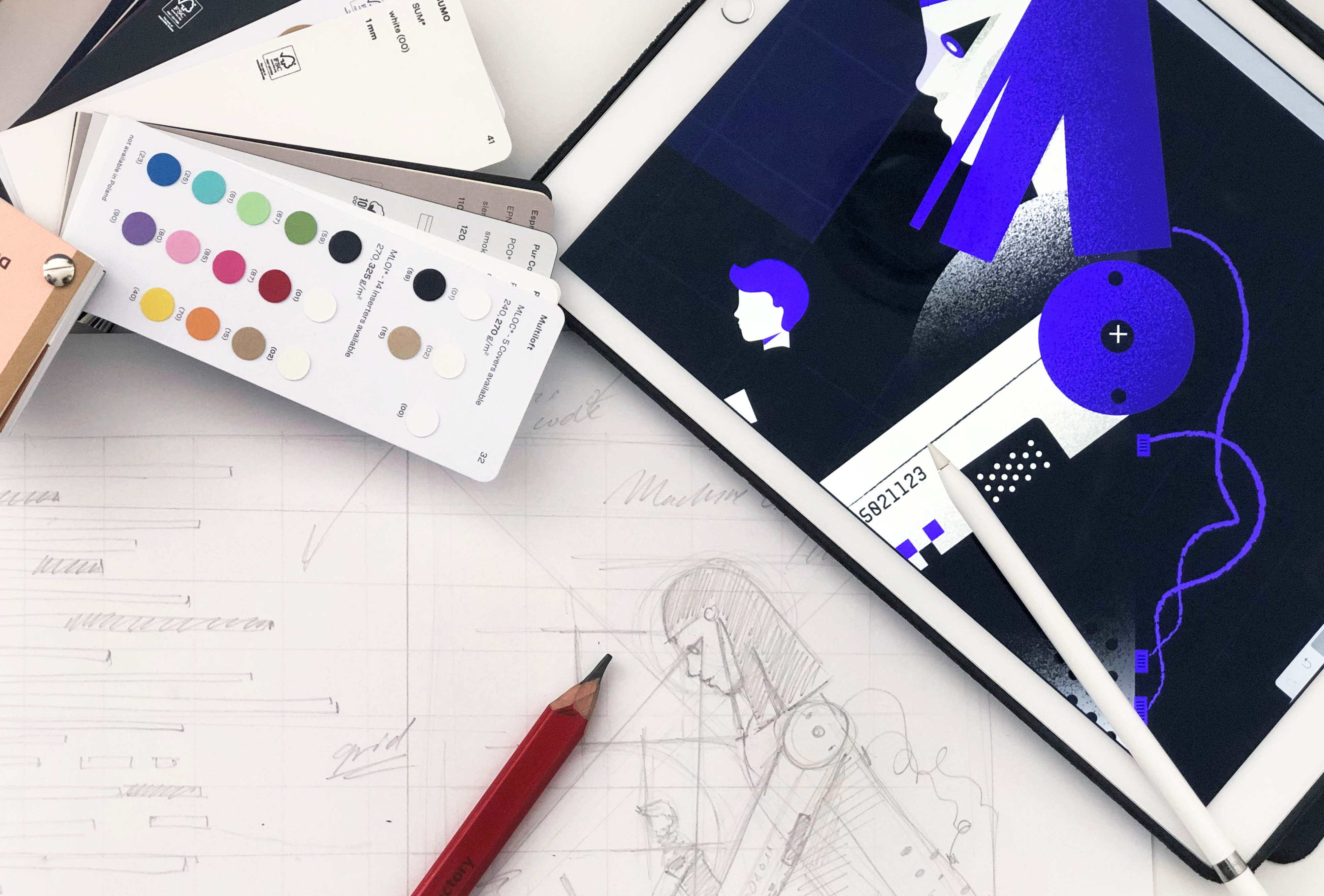 Illustration, pen and paper sketch, iPad