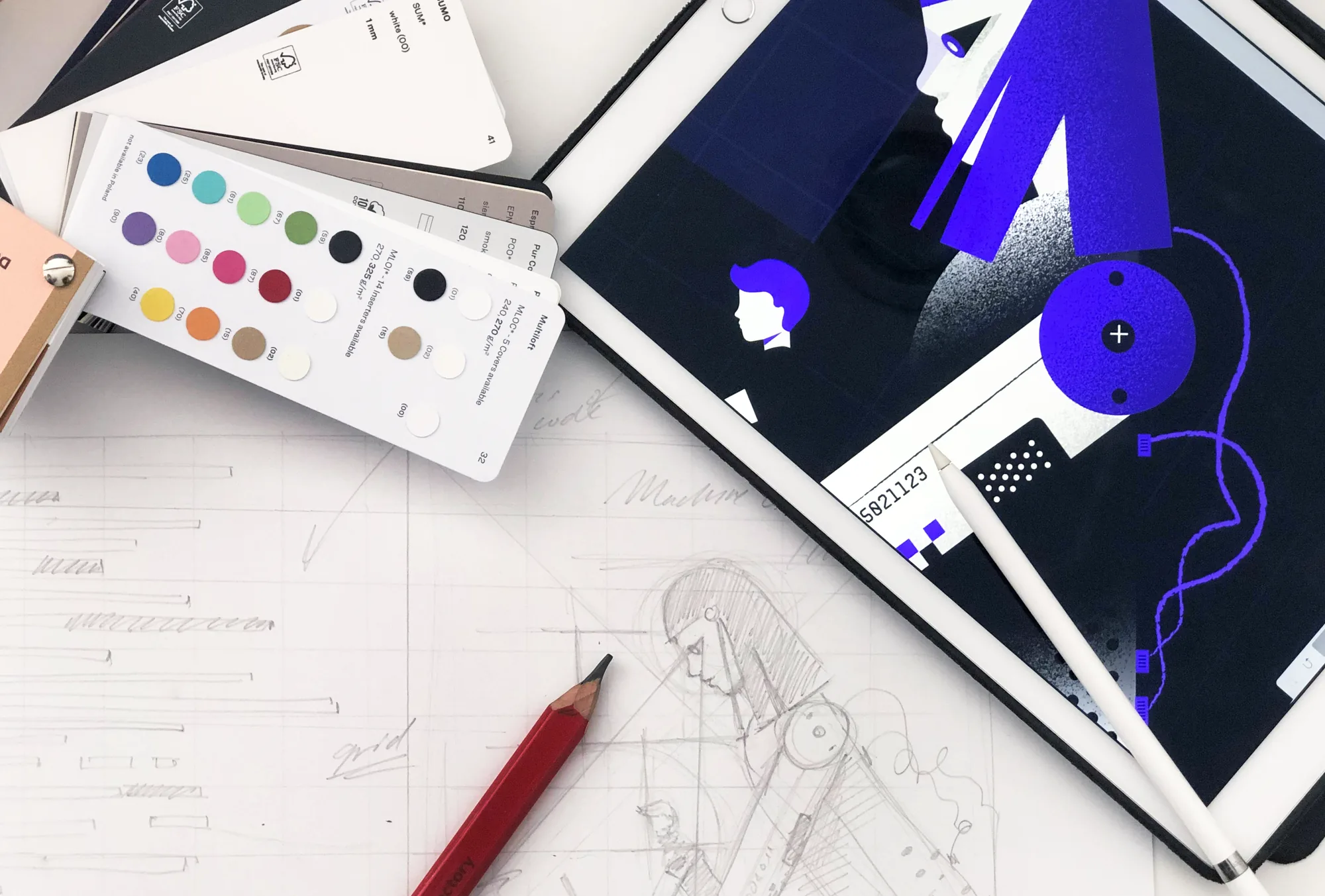Illustration, pen and paper sketch, iPad