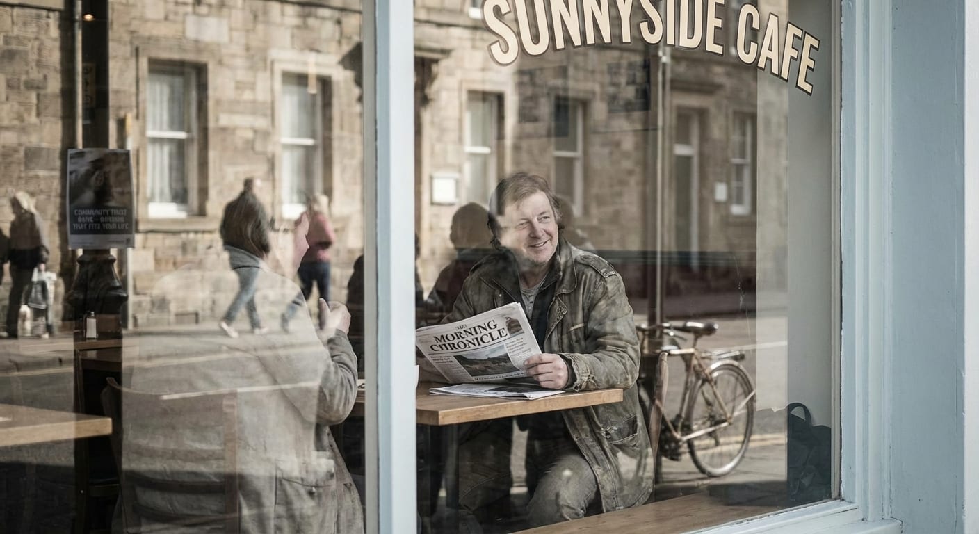 Relaxed person in sunlit cafe