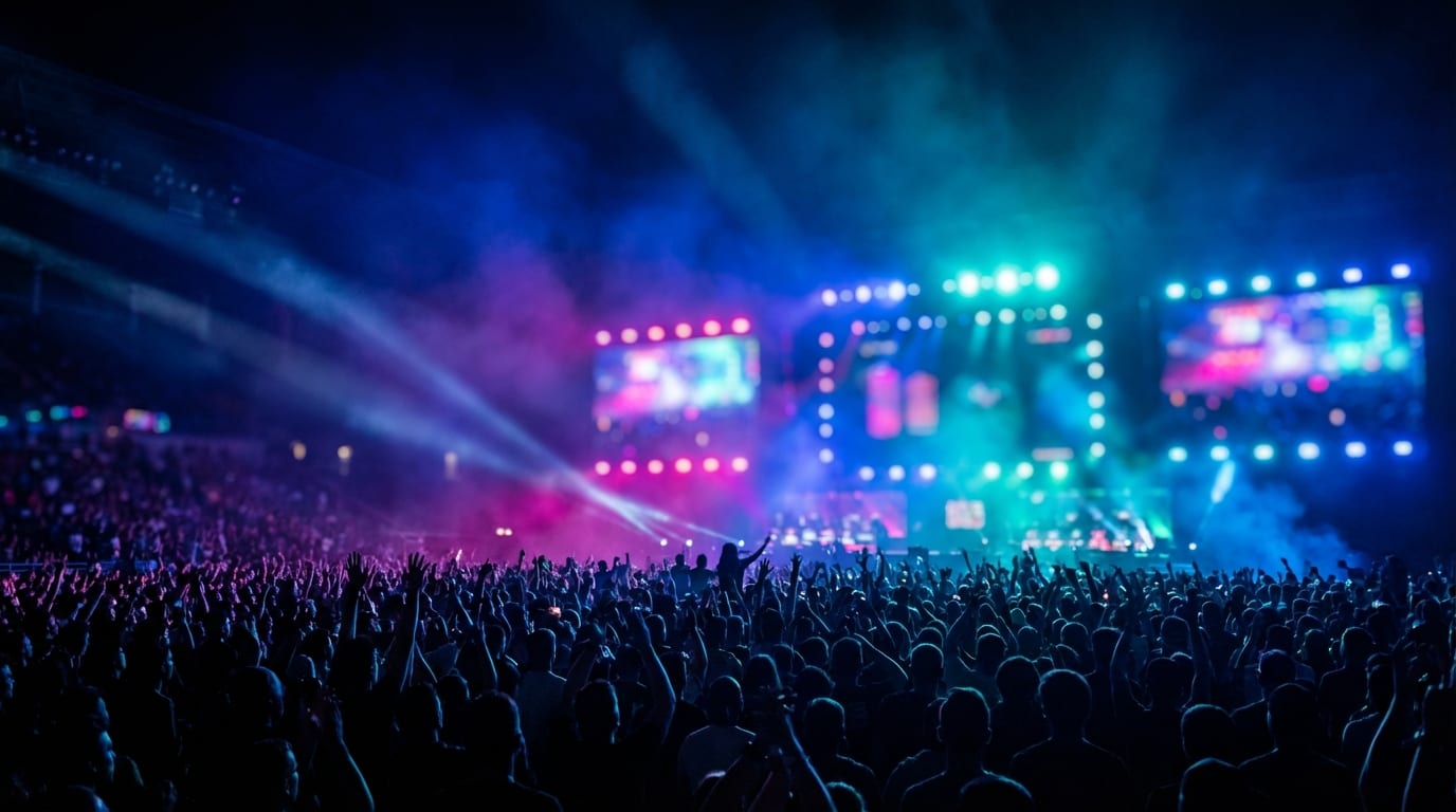 Esports arena with dramatic stage lighting and atmospheric haze