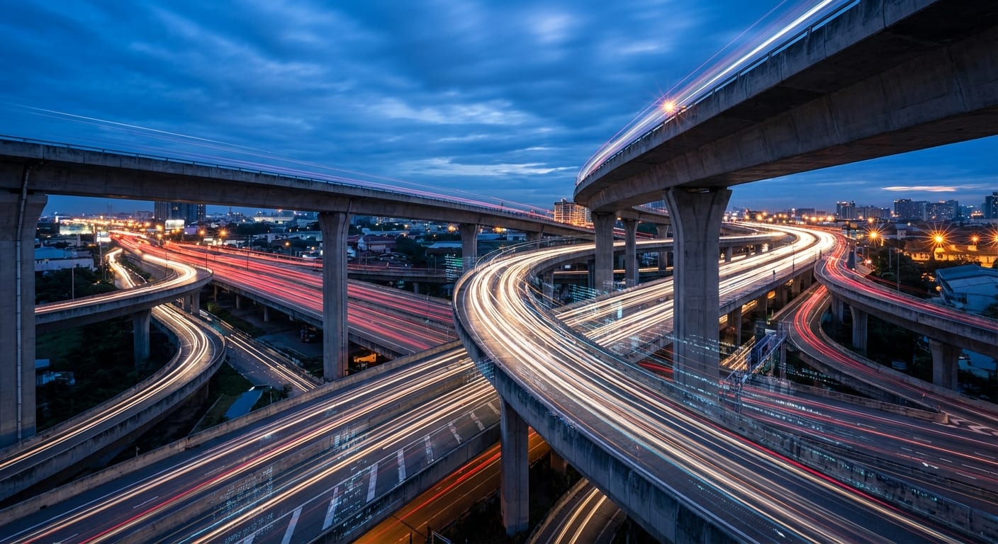 Highway interchange light trails