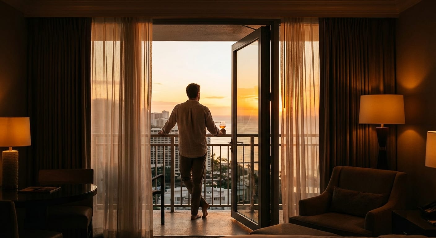 Guest enjoying sunset from balcony