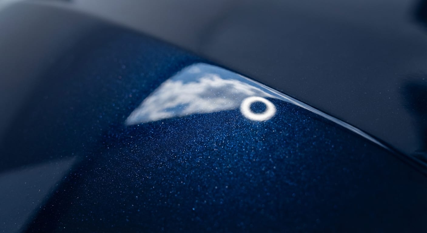 Car paint macro with cloud reflection