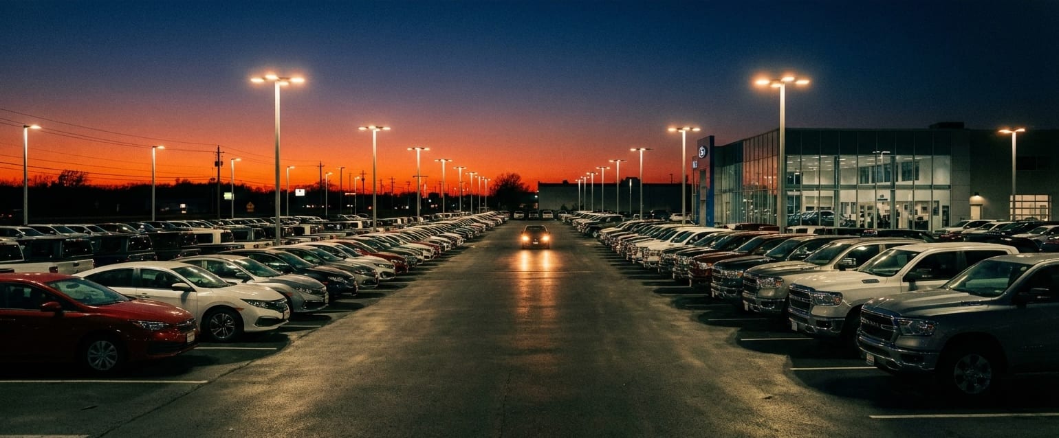 Dealership lot at dusk