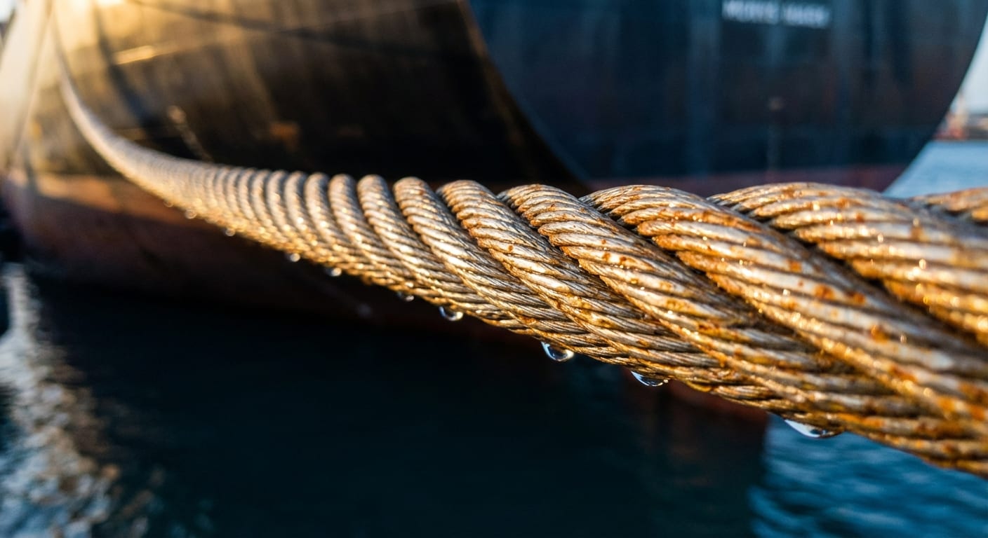 Steel mooring cable under tension