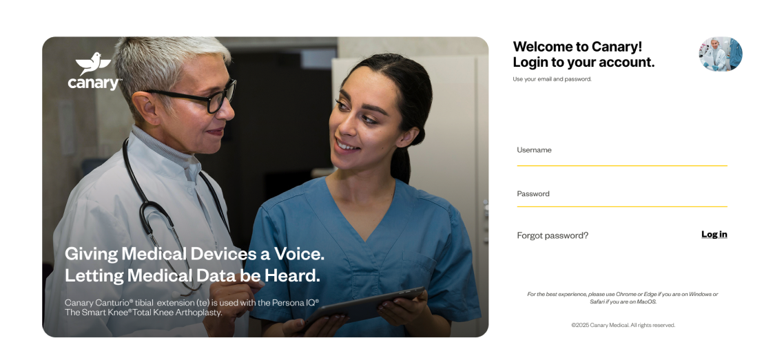 Canary Medical platform login — giving medical devices a voice